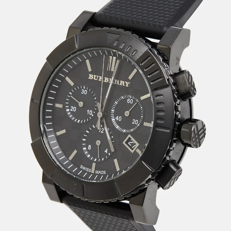 BURBERRY Black PVD Coated Stainless Steel Rubber Trench BU2301 Men's Wristwatch 42.50 mm