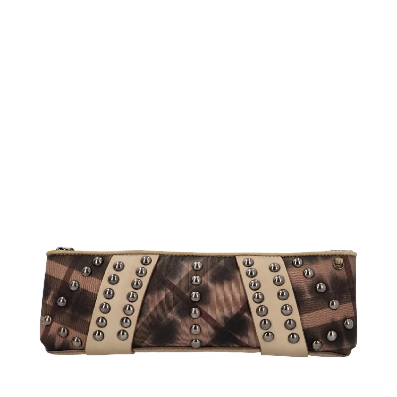 BURBERRY Leather/Check Studded Clutch