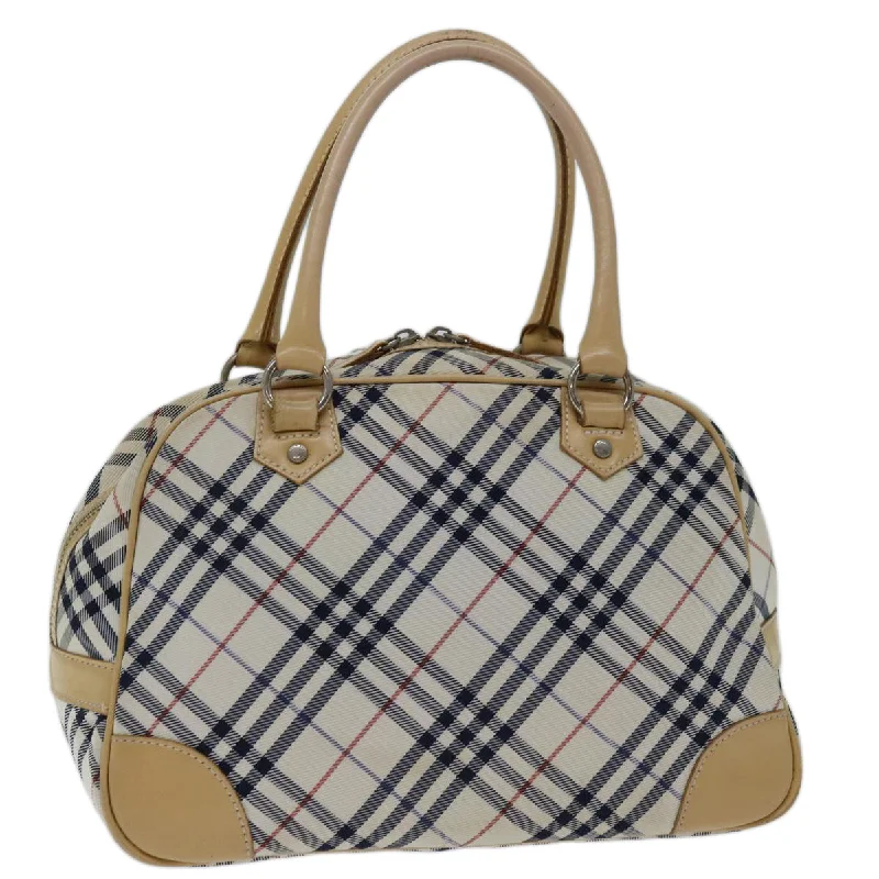 BURBERRY Nova Check Blue Label Hand Bag Nylon Beige Auth 67668