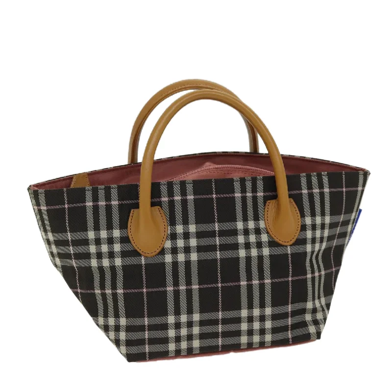 BURBERRY Nova Check Blue Label Hand Bag Nylon Brown Auth kk228