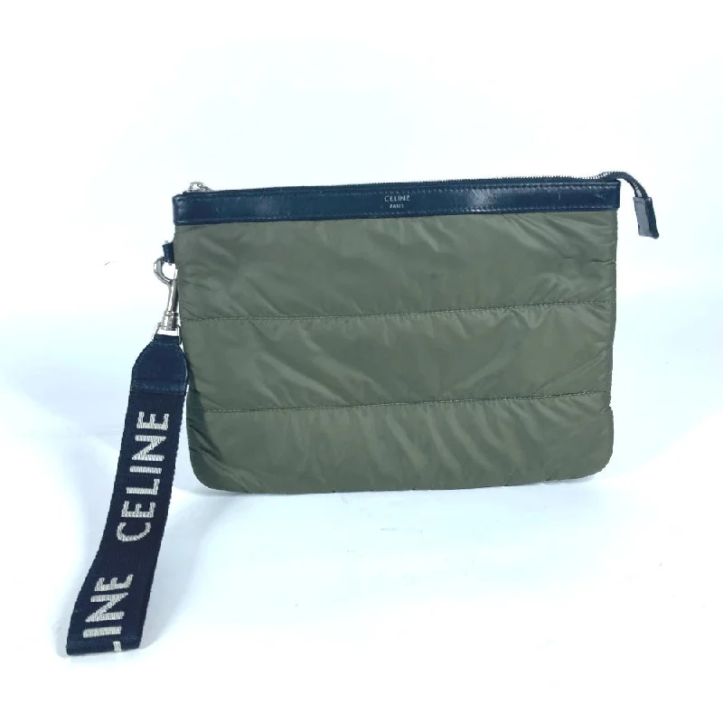 CELINE Clutch bag Leather / nylon khaki By color logo Women Used