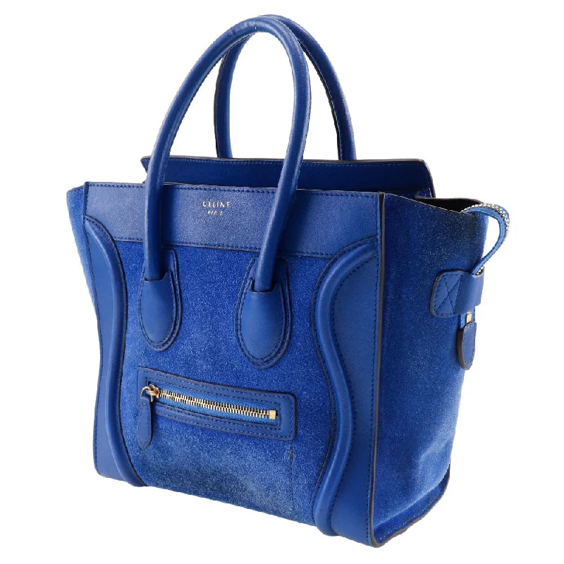 CELINE Handbag Suede, Calfskin blue Luggage micro Women Used