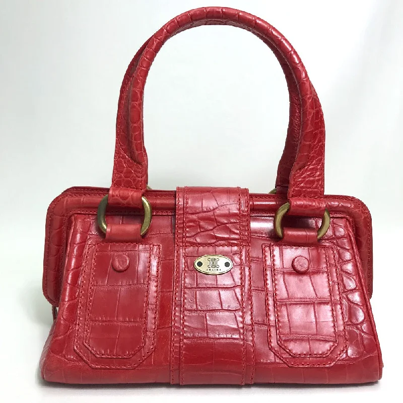 CELINE Handbag leather Red belt Embossing Women Used