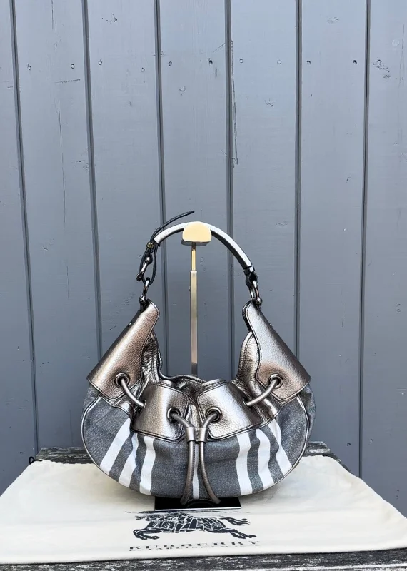 BURBERRY Vintage Canvas Leather Warrior Drawstring Hobo Shoulder Bag