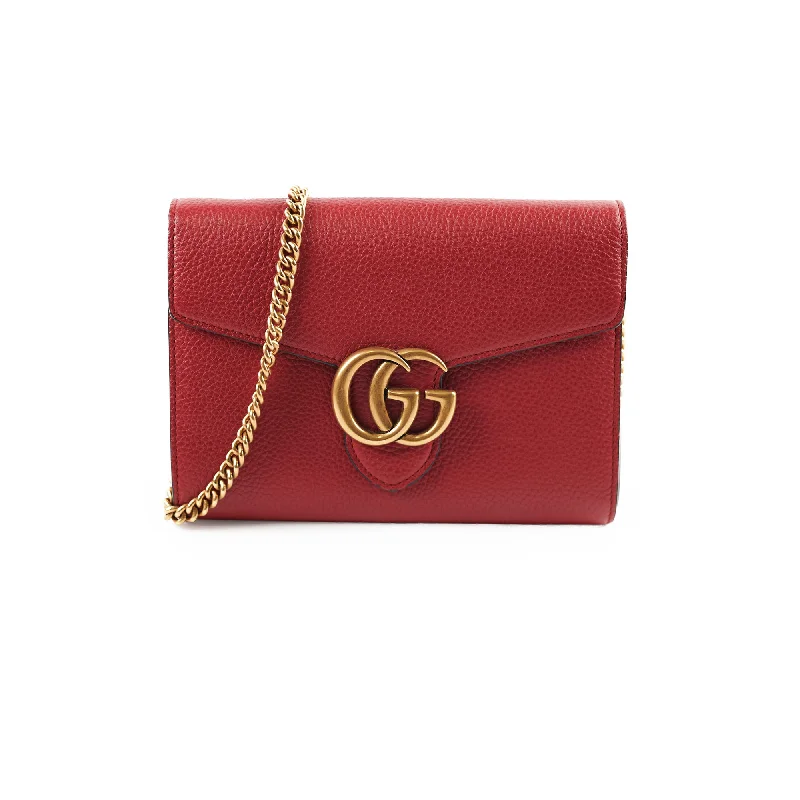 Gucci Marmont Leather Wallet on Chain WOC Red