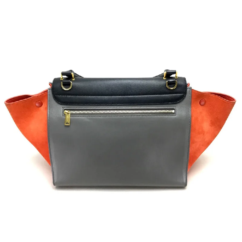 CELINE Shoulder Bag Suede leather Gray x black x orange 2WAY handbag Women Used