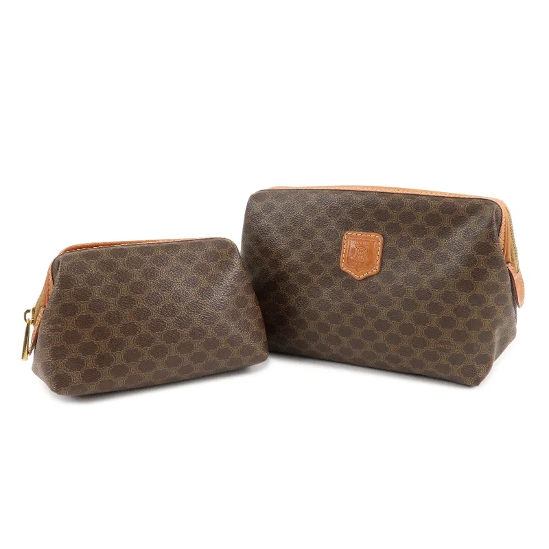 CELINE Set of 2 Macadam PVC Leather Pouch Cosmetic Pouch Brown