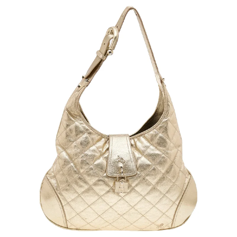 Burberry Metallic Gold Quilted Leather Brooke Hobo