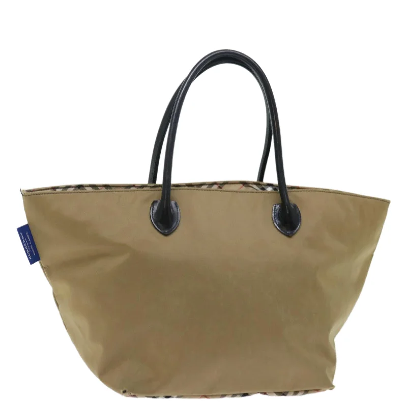 BURBERRY Nova Check Blue Label Tote Bag Nylon Beige Auth bs13607