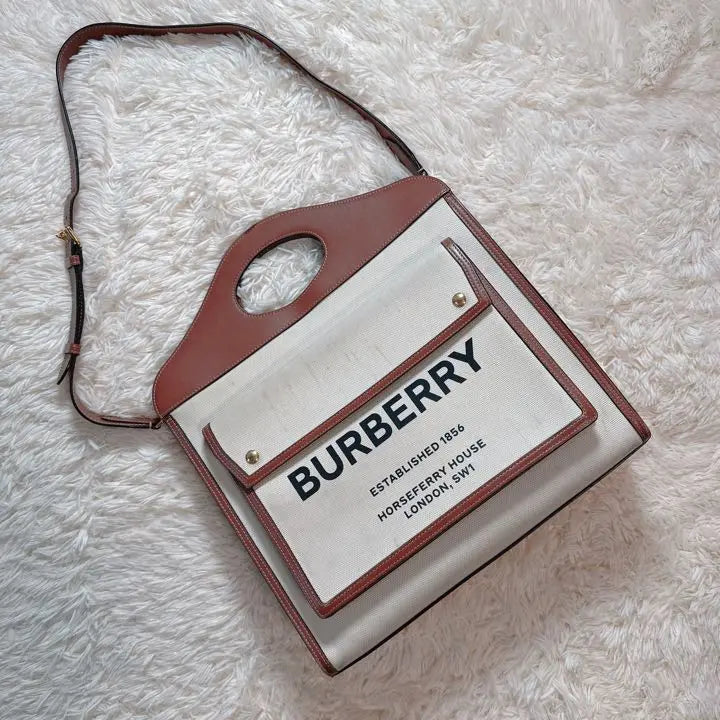 Burberry Logo Pocket Tote Canvas with Leather Medium