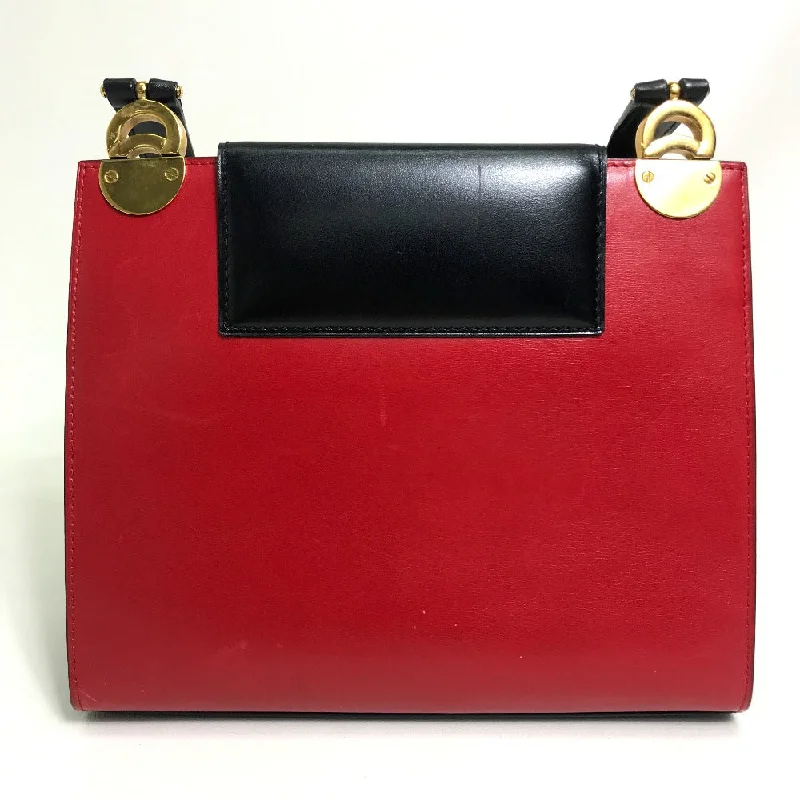 CELINE Shoulder Bag leather Red / black vintage Bicolor logoMetal Women Secondhand