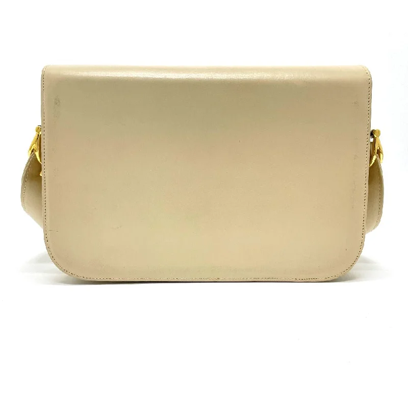 CELINE Shoulder Bag leather Beige x Gold Metal Carriage Metal vintage Women Secondhand