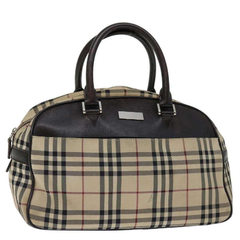 BURBERRY Nova Check Boston Bag Canvas Beige Auth 67656