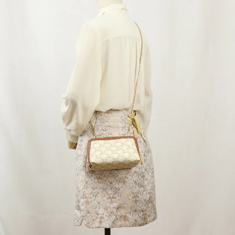 CELINE 10E38 2CBX 01TA Clutch with chain Triomphe canvas Shoulder bag PVC White Women