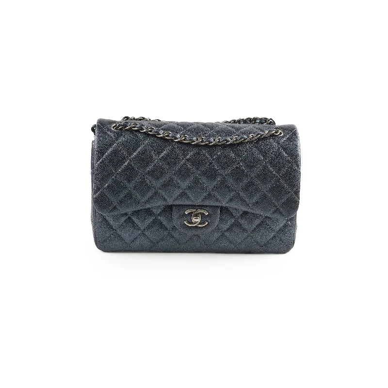 Chanel Classic Jumbo Flap Dark Blue Iridescent Caviar- Series 20