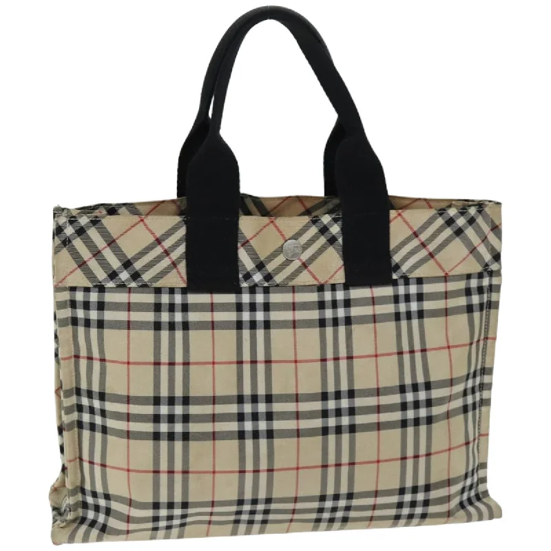 BURBERRY Nova Check Blue Label Hand Bag Nylon Beige Auth yk12680