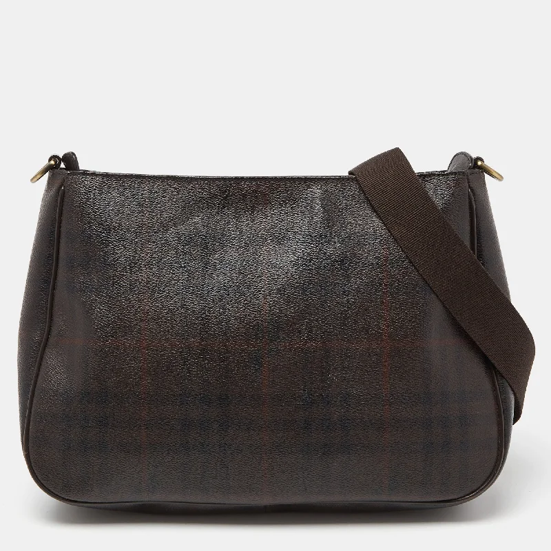 BURBERRY Brown Haymarket Check PVC Hobo