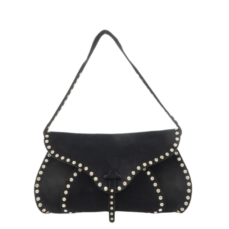 CELINE Paulbot Suede Bijoux Hand Bag Shoulder Bag Black