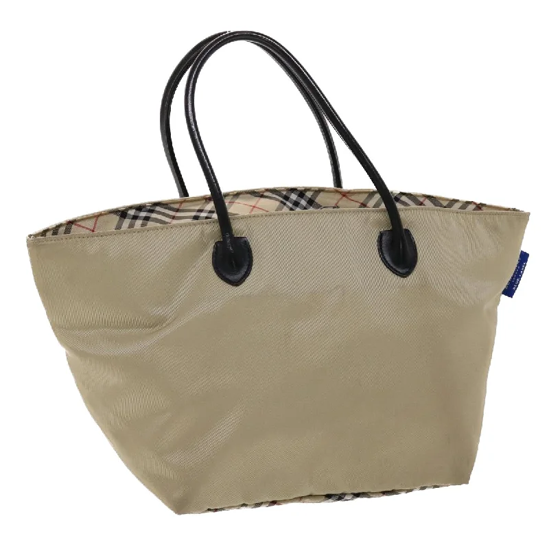 BURBERRY Nova Check Blue Label Tote Bag Nylon Beige Auth yb277