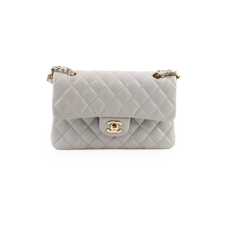 Chanel Small Caviar Double Classic Flap Dove Grey Microchipped