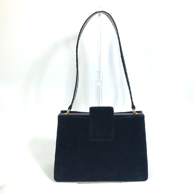 CELINE Shoulder Bag Velor / leather black Gamaguchi vintage Women Secondhand