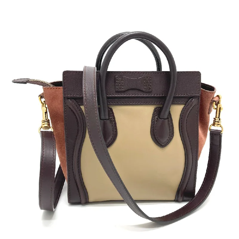 CELINE Handbag 168243 Leather / suede Brown x beige luggage nano shopper Women Secondhand