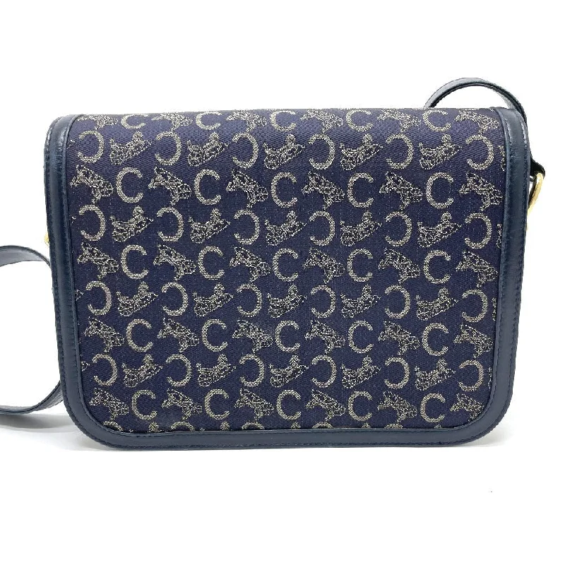 CELINE Shoulder Bag Canvas / leather Navy Macadam Carriage Metal Shoulder Bag Women Secondhand