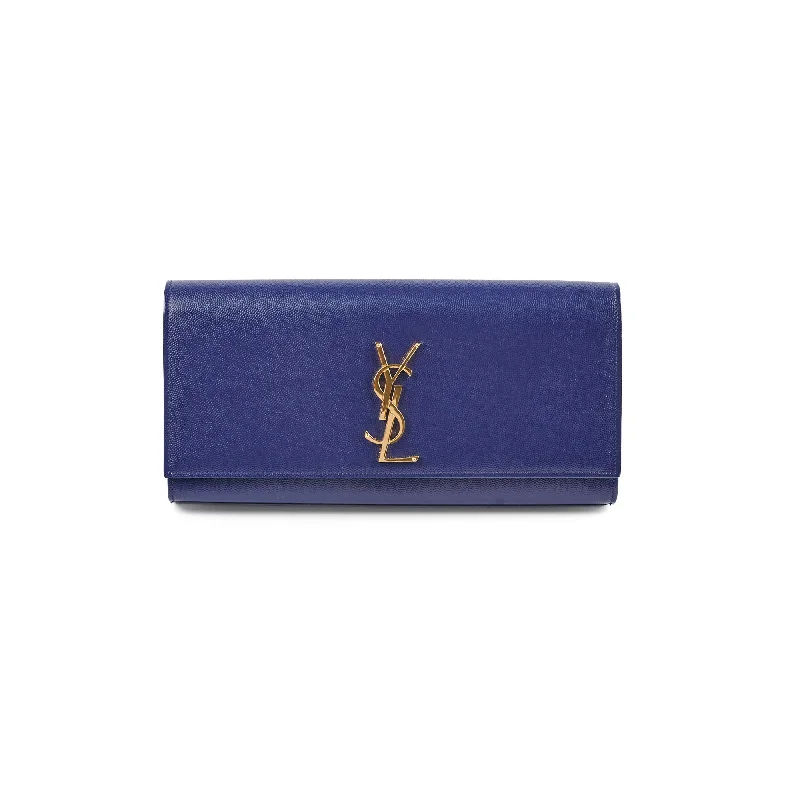 Saint Laurent Long Blue Grained Leather Clutch